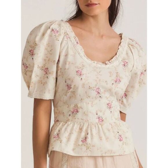 NEW LoveShackFancy Women’s S Tayshia Pink Parasail Blouse - Picture 2 of 14